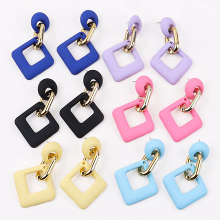 Korean Vintage Macaron Trendy Wedding Elegant Woman Matte Fashion Jewelry Geometric Hollow Acrylic Stud Earrings Party High