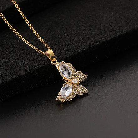 New Arrival Gold Plated Crystal Butterfly Necklace Trendy Simple Zircon Butterfly Clavicle Necklace Women