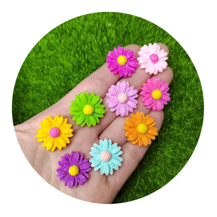 100Pcs/Lot 21MM Colorful Flower Daisy Cabochons Resin Flower Flatback Slime Charms for DIY Scrapbooking Craft Decoration