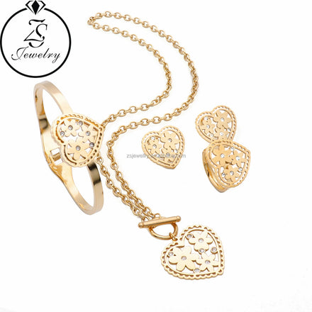 18K Gold Plated Shaped Women Stainless Steel Bangle Zircon Diamond Love Heart Acero Inoxidable Joyeria Jewelry Sets