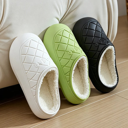Winter Indoor Warm Non - slip with Velvet Waterproof Cotton Shoes PU Women Slippers