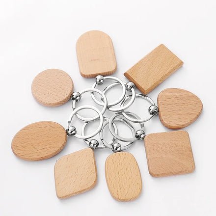 Tailai Wood Keychain Ring Tags Craft Small Pendant Accessories DIY Clothing Bag Decoration Round Blank Wooden Key Chain