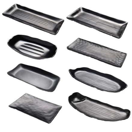 Custom Restaurant Dinnerware Unbreakable Japanese Black Rectangle Melamine Dinner Plate