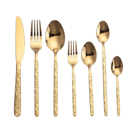 Wedding Hammered Handle Metal Stainless Steel Black Silver Gold Cutlery Flatware Set