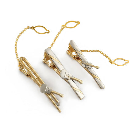 Brass Material Gold Color Plated Music Tie Clips for Men Guitar Style Tie bar With Chain