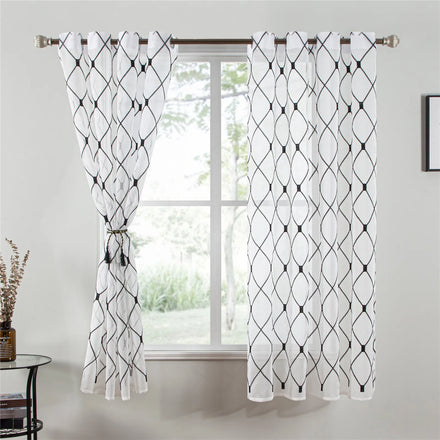 Wholesale Geometric Embroidered Voile Tulle Window Curtains Sheer Rideau Voilage for Bedroom & Living Room