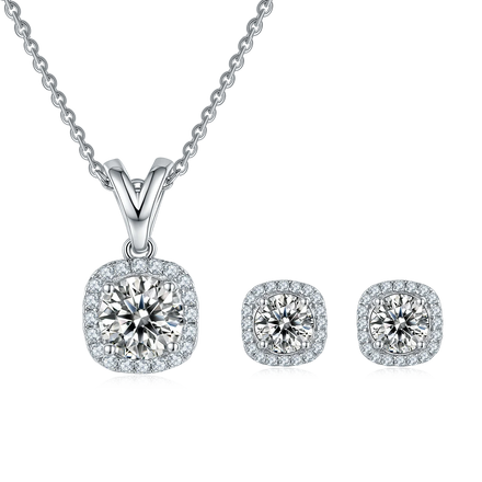Wholesale 925 Sterling Silver Silver Plated Women's Moissanite Round Brilliant Cut Earring Necklace Jewelry Set