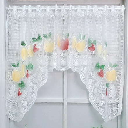 Wholesale White Knitted Lace Kitchen Window Curtains & Valances Sheer Fruit Design for Short Windows