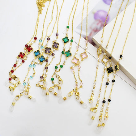 Hot Sale Style Face Masking Lanyard Fashion Crystal Flower Pendant Crystal Chain Glasses Chain