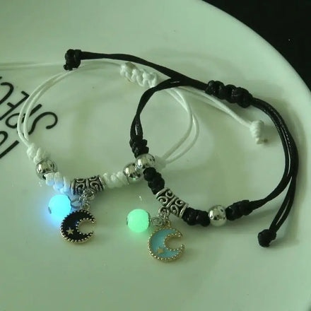 Rinhoo 2PC/Set Fashion Luminous Moon Star Couple Bracelet Lover Adjustable Rope Matching Braided Bracelets Jewelry Gifts