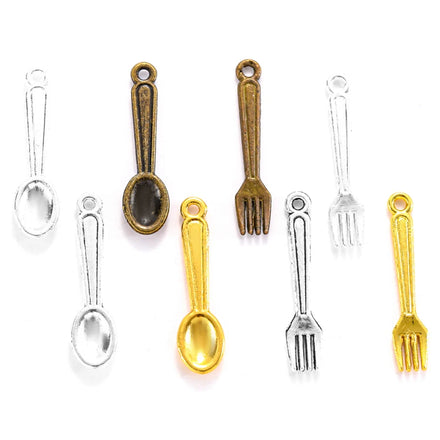 100pcs/bag Metal Charms Antique Silver Color Spoon Fork Charms Pendant for Jewelry Findings DIY Crafts 24*6mm J203