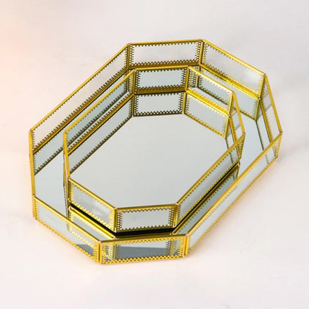 Nordic Style Bandeja Decoracion Perfume Makeup Storage Home Decor 42CM Large Luxury Metal Vanity Tray Gold Mirror Glass Tray