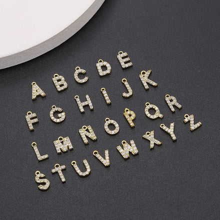 Hot Diy 26 English Pendant Plated Earrings Necklace Accessories Gold Gift Trendy Letter Necklace Zircon Copper Letter Charm