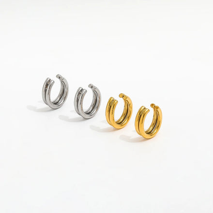 Fenny 18K Gold-plated No Fade Classic Double-layer Dissymmetry Cuff Earring Wholesale Stainless Steel Ladies Jewelry