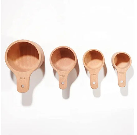 Beech Acacia Wood Measuring Spoon Measuring Cup 4 Piece Wooden Measuring Cup Spoon Set