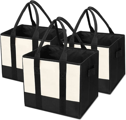 Heavy Duty Reusable Grocery Bag Foldable Shopping Box with Zipper Pocket Bottom Reinforced Dot Pattern Cart Shopping Bag