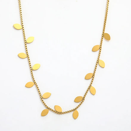 Fenny 18K Gold Plated Waterproof Fashion Versatile Gold Lucky Leaf Pave Necklace Ready to Ship Stainless Steel Jewelry Wholesale