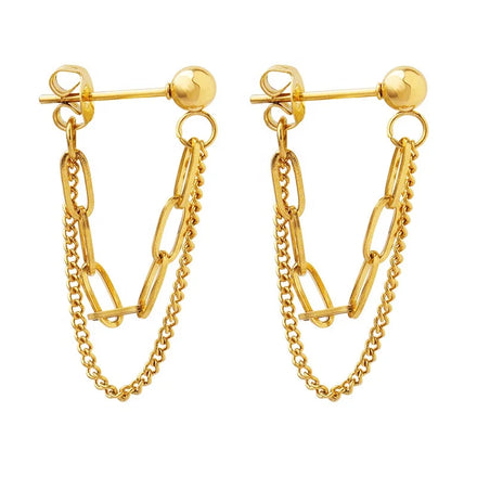 2022 Niche Design Personalized Double Layer Chain Pendant Popular Earrings Stainless Steel Earrings for Girls Gifts