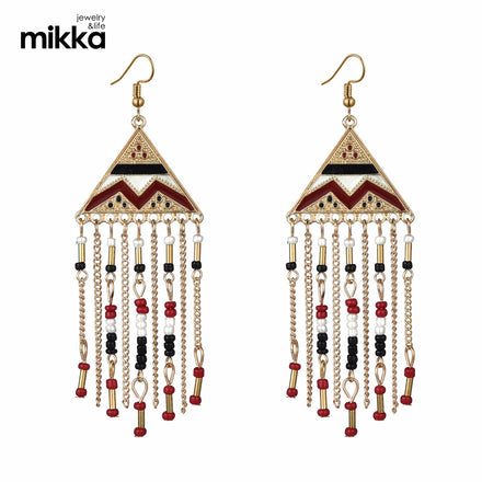Fashion Handmade Bohemia Hoop Earings Ethnic Jewelry Beaded Tassel Earrings Thread Dangle Rhinestone Long Silk for Women