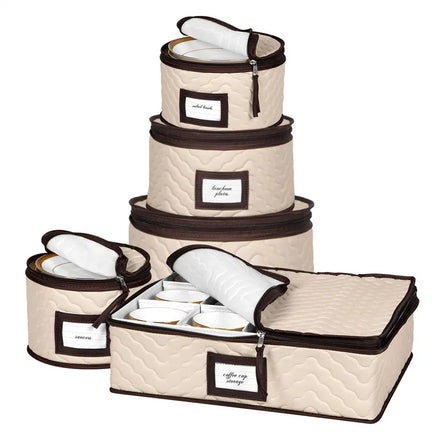 5-Piece Set Polyester Grey Moving Storage Bags for Dinnerware Sturdy Kitchen Containers for Mugs Saucers Dish Organizer Dividers