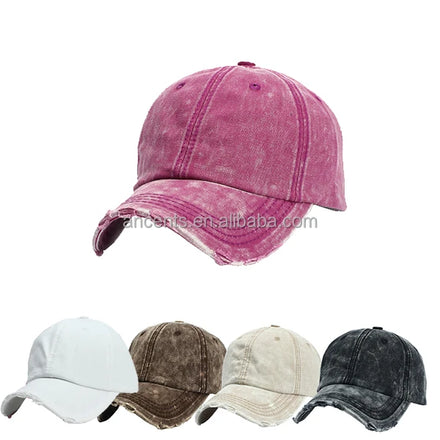 New Distressed Denim Dad Hat Custom Design logo Washed Frayed Denim Baseball Hats