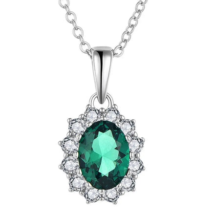 Wholesale 925 Sterling Silver Green Oval Diamond Zircon Stone Pendant Necklaces Fine Party Women Jewelry Green Stone Necklace