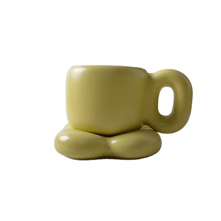 Sun Flower Coffee Ceramic Cup and Saueer Macaron Glaze Commercial Cup