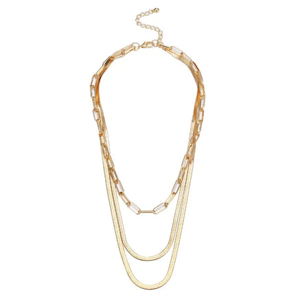 Trendy 18K Gold Filled Zinc Alloy Herringbone Multi Chain Necklace Snake Chain Women Necklace