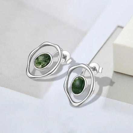 LULUFOCUS Fine Jewelry Natural Green Onyx Bezel Gemstone Earrings With 925 Sterling Silver Jewelry for Women'S