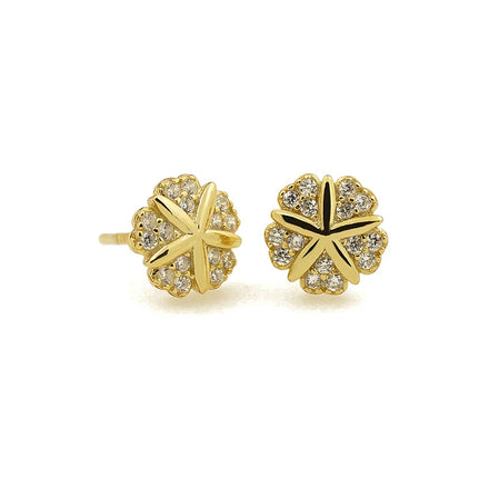 Simple Design Fine Jewelry 925 Sterling Silver Women's Gold Plated Earrings Flower Zircon Earrings