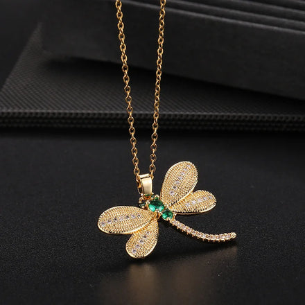 New Arrival Shiny Zircon Dragonfly Choker Necklace Trendy Delicate Insect Butterfly Dragonfly Necklace Women