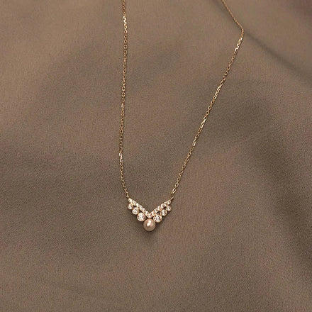Elegant Fancy Pure 925 Sterling Silver Clavicle Chain Geometric Pearl Zircon Pendant Necklace for Women Jewelry