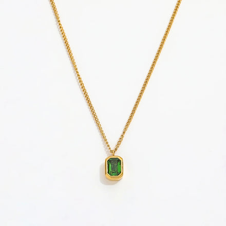 Fenny 18K Gold Plated Fashion Vintage Agate Green Zirconia Pendant Necklace High Quality Stainless Steel Jewelry Wholesale