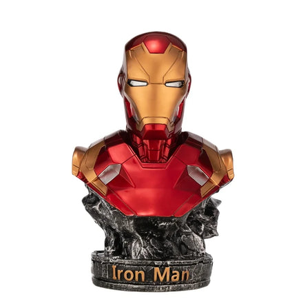 Mechanical Super Hero Bust Statue Metallic Resin Cyberpunk Armor Sculpture Life Size Robot Model for Gaming Room Desk Decor