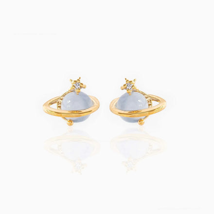 Temperament Opal 18k Gold Plated Earrings New Fashion Niche Design Sense Saturn Star Ear Studs Women 925 Silver Pin Earrings
