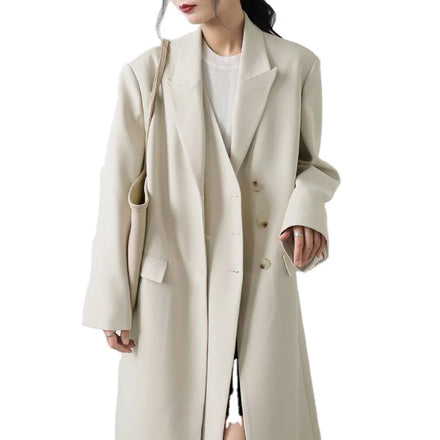 Customized Women's Long Sleeve Oversized Trench Coat Autumn Turn Collar Double Breasted Polyester Lining Nonwoven Weaving Method