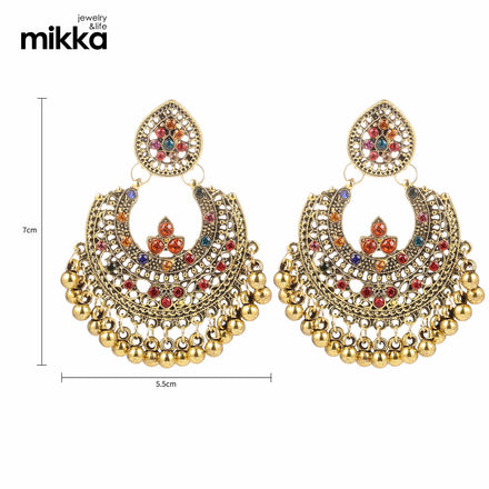 Vintage Indian Jewelry Colorful Crystal Diamond Tassel Huggie Water Drop Earrings for Women