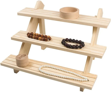 Elegant 3-Layer Wooden Jewelry Display Rack-Multifunctional Standing Storage for Earrings Rings Coin Displays Removable Shelves