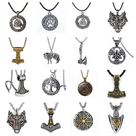 Viking Symbol Tree of Life Pendant PE0101 Viking Pendant Wolf Pattern Viking Rune Stainless Steel Tourist Souvenirs for Friend