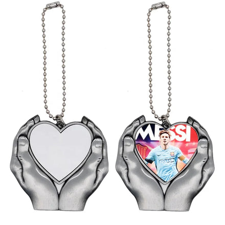 Qualisub Factory Price Creative Christmas Ornament Heart in Hands Sublimation Car Charm Pendants Blanks for Heat Press