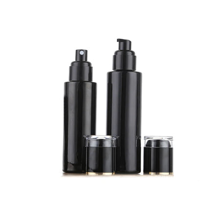Wholesale Luxury Glass Cosmetic Bottles with Pump Set 30ml 100ml 120ml for Skincare Face Cream Lotion Essential Oil Black