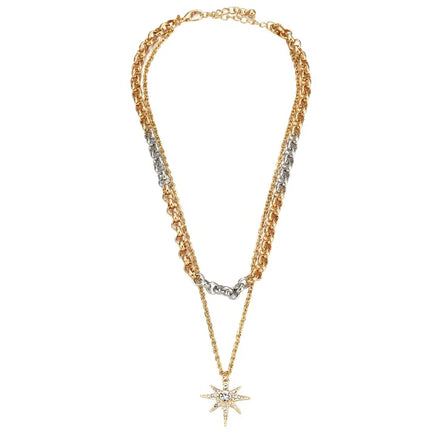 Fashion Double Layer Chain Necklace Splicing Hexagram Pendant Necklace Short Choker Chain Necklace