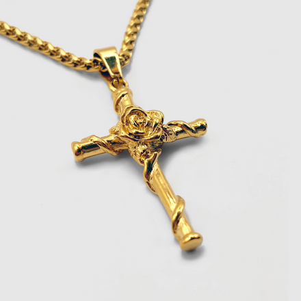 Wholesale Fashion Simple Titanium Steel Pendant Necklaces Personality Stainless Steel Hip Hop Rose Cross Necklace for Men