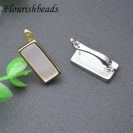Wholesale Anti Fading 18K Gold Silver Plated Geometric Rectangle Shape Shell Clasp Hoop Earring Hooks Clasps for Jewelry Making