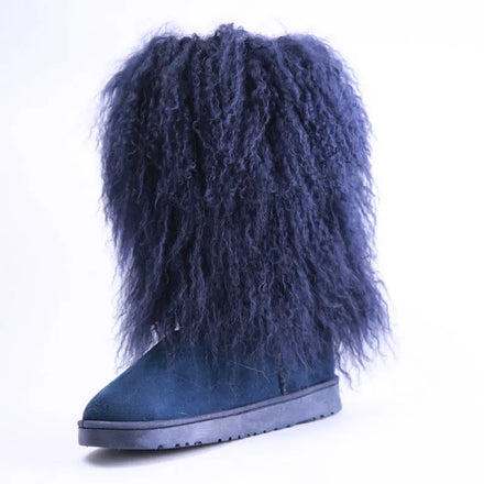 Fashionable Fluffy Real Mongolian Lamb Fur Boots for Women Wholesale Mongolian Boots