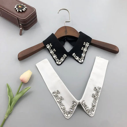 Peter Pan Necklace Collar Women's Stylish Detachable Rhinestones Half Shirt Blouse False Collar Choker