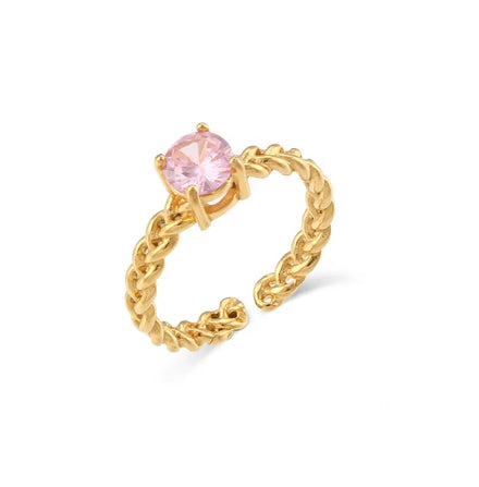Girls Vintage Elegant Waterproof Jewelry Stainless Steel Round Shape Multiple Color Zircon Adjustable Rings for Finger