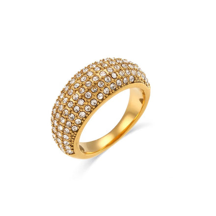 Non Tarnish Stainless Steel Jewelry 18k Pvd Gold Plated Full Diamonds Micro Insert Zircon Luxurious Starry Ring