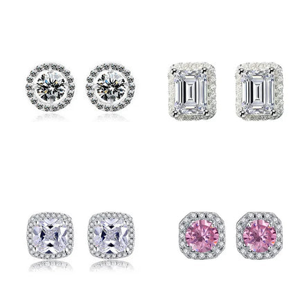 Heart Square Round Cut Inlaid Stone Clear CZ Earrings Women Daily Wear Wholesale Cheap Stud Earrings