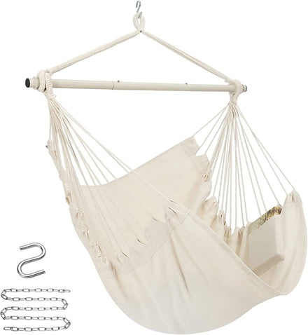 Woqi Hammock Chair Hanging Rope Swing Chair Max 500 Lbs Hanging Chair With Pocket Quality Cotton Weave for Superior Comfort